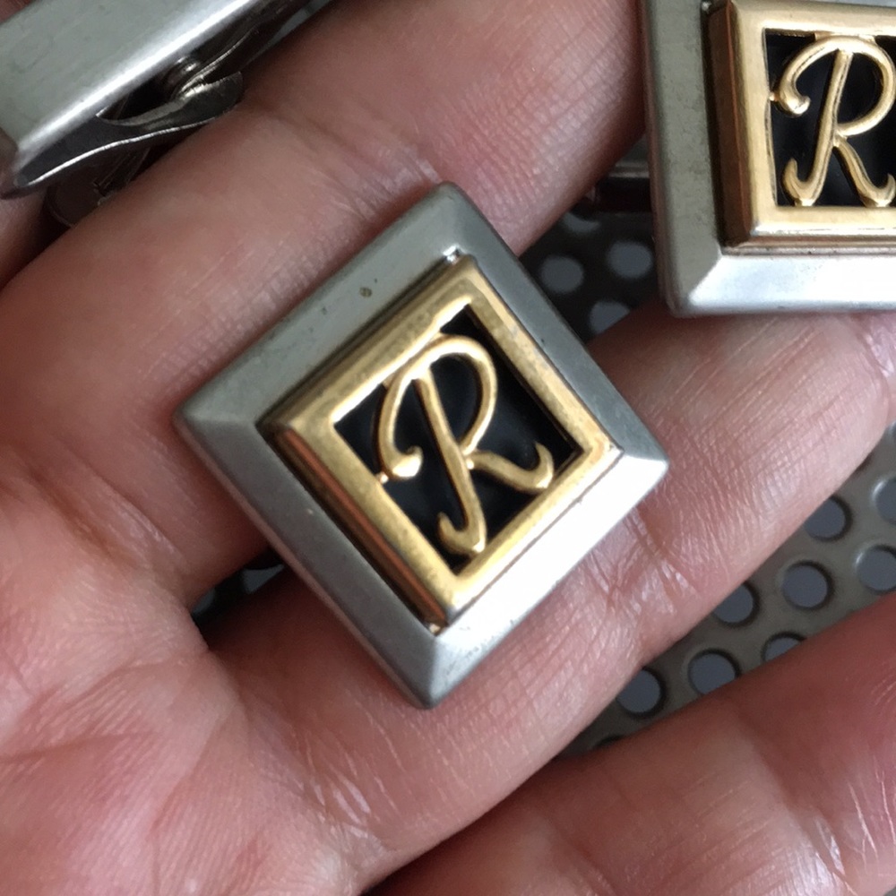 Swank So Signed R Initialed Cufflinks & Tie Clip - image 3